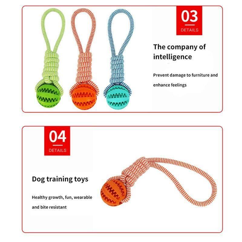 Dog Toy Molar Bite Stretch Rubber Ball With Cotton Rop