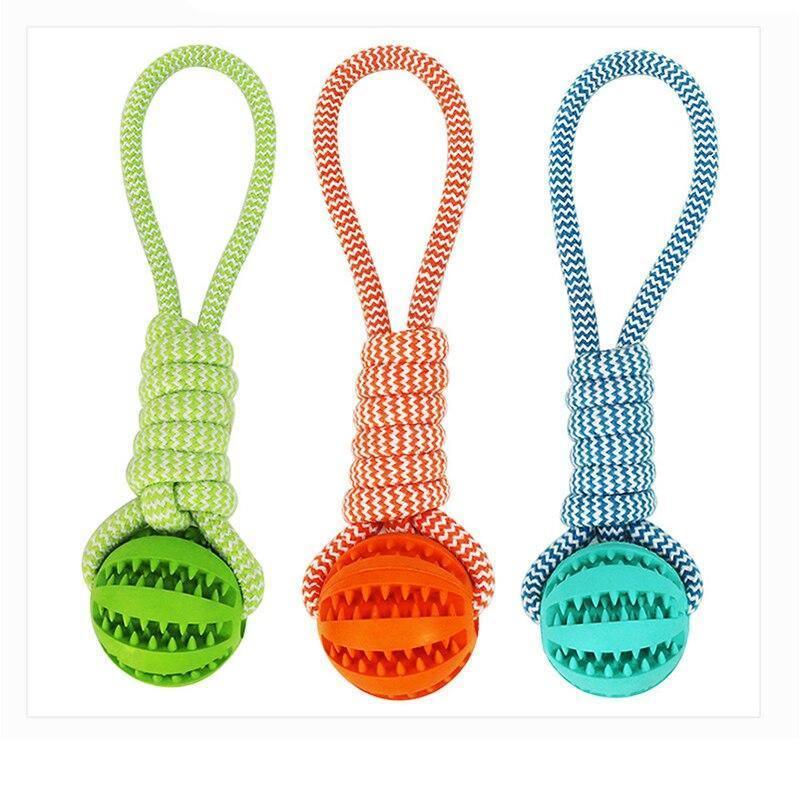 Dog Toy Molar Bite Stretch Rubber Ball With Cotton Rop