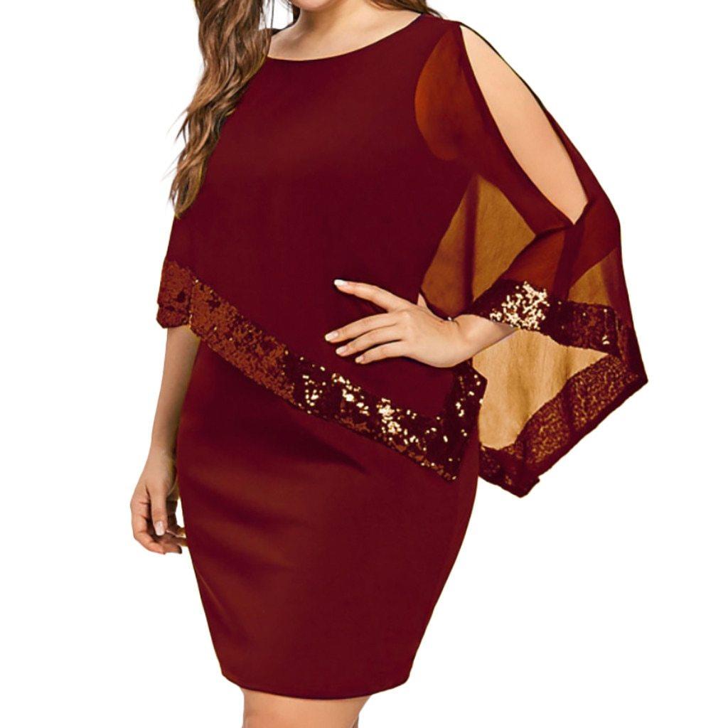 Plus Size Cold Shoulder Overlay Asymmetric Chiffon Dress