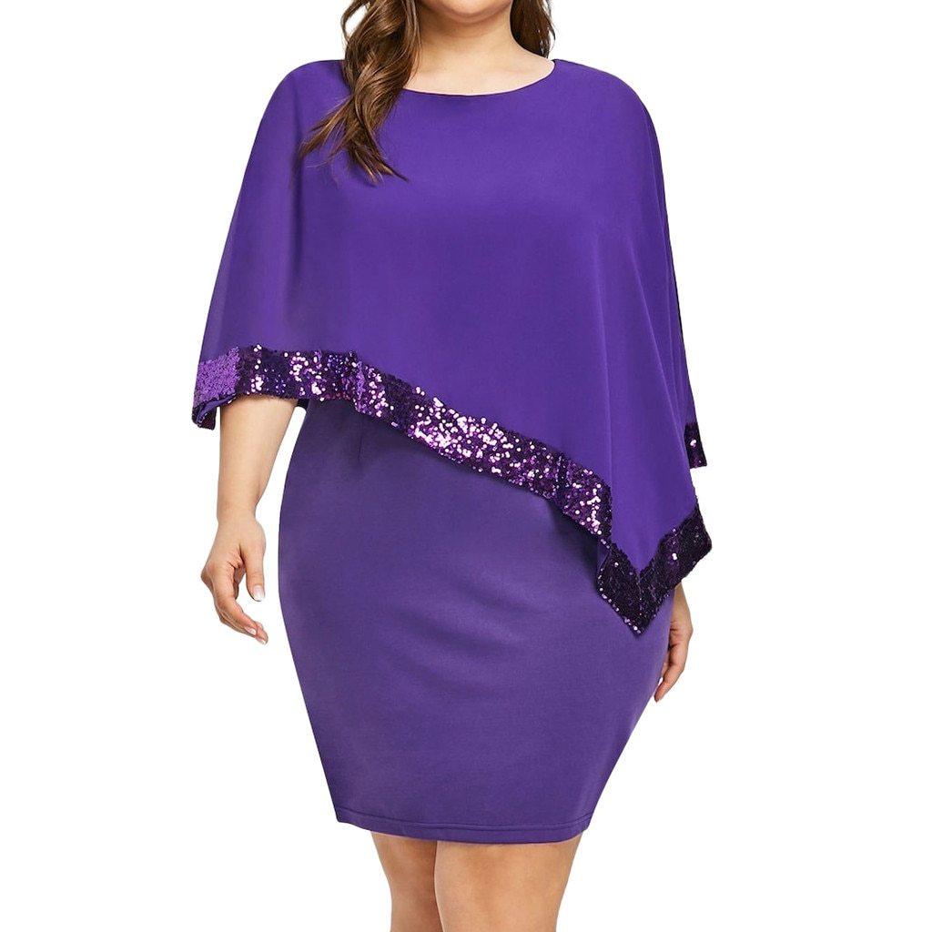 Plus Size Cold Shoulder Overlay Asymmetric Chiffon Dress