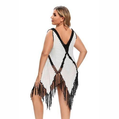 Plus Size Crochet Tassel V-Neck Beach Cover Up