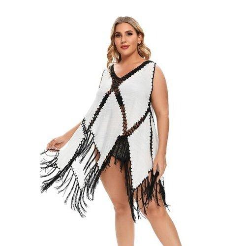 Plus Size Crochet Tassel V-Neck Beach Cover Up