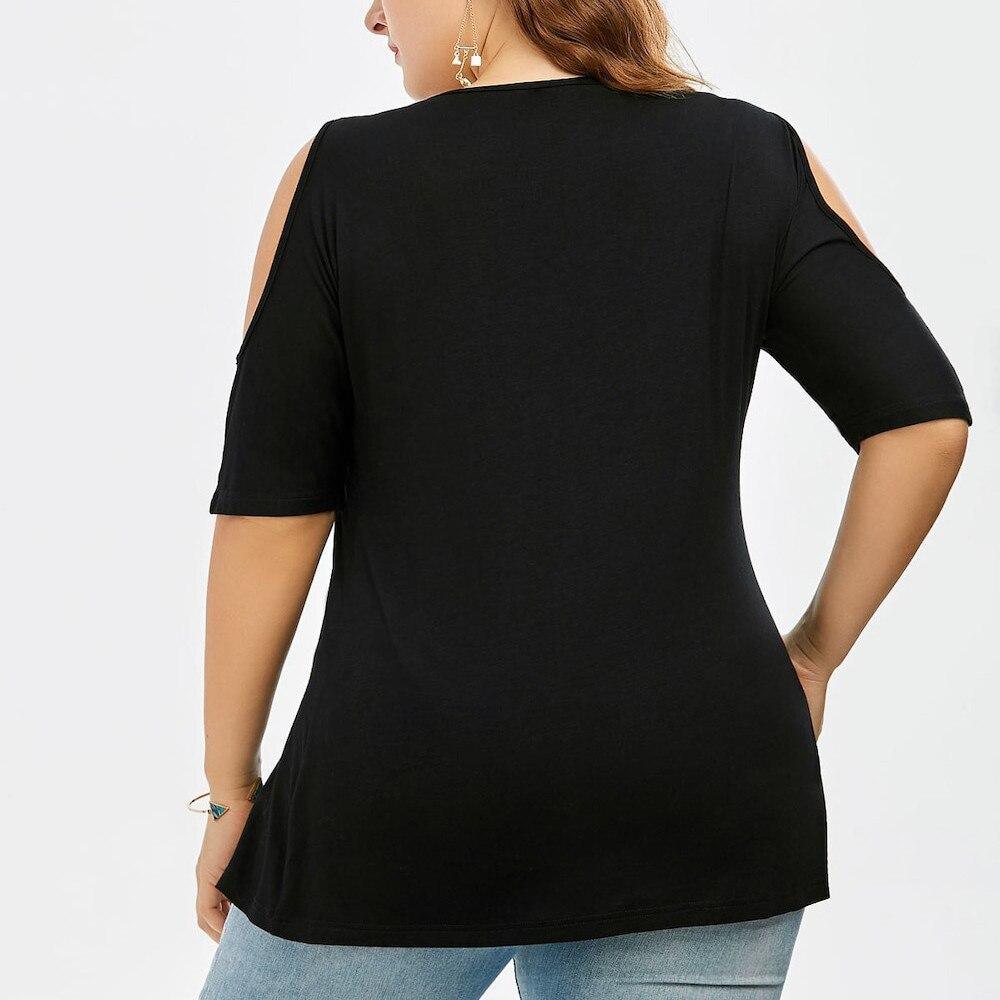 Plus Size Lace Trim V-Neck Loose Cold Shoulder Top