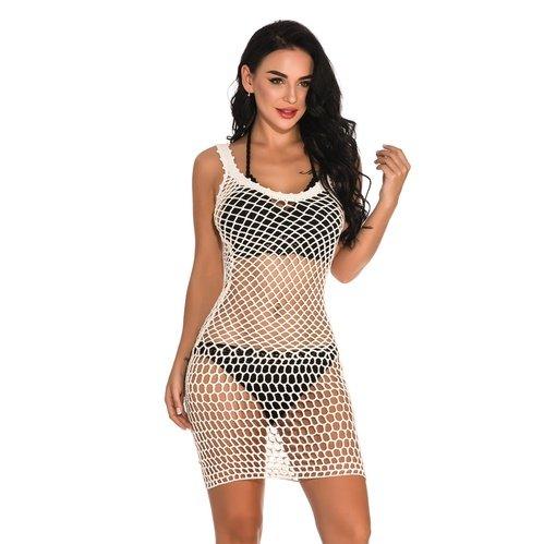 Solid Hollow Out Fishnet Crochet Coverup