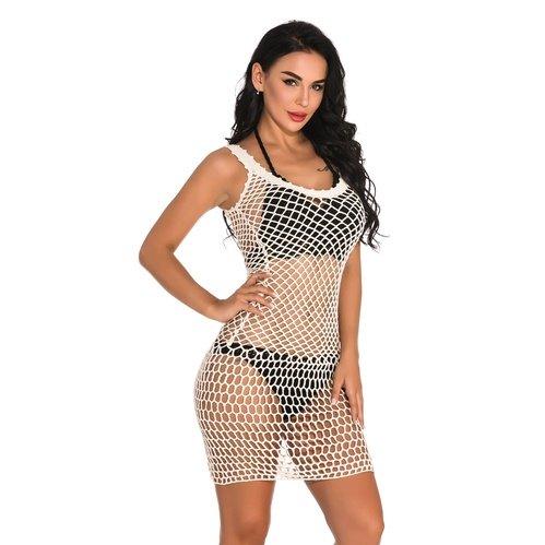 Solid Hollow Out Fishnet Crochet Coverup