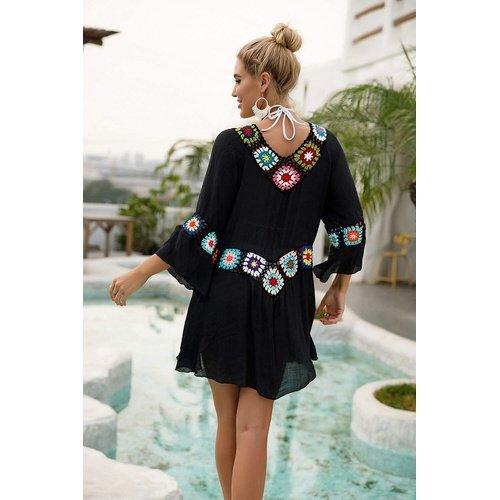 Tunic Knitted Flower Patchwork Bathing Suit Cover-Up