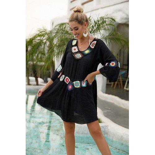 Tunic Knitted Flower Patchwork Bathing Suit Cover-Up