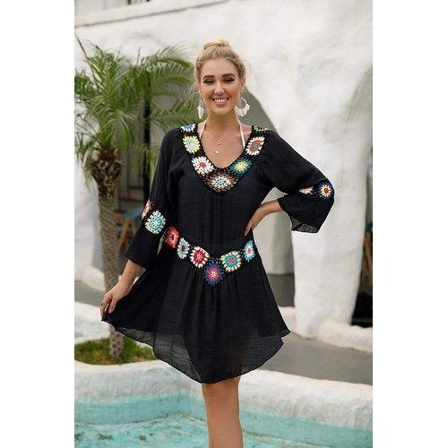 Tunic Knitted Flower Patchwork Bathing Suit Cover-Up