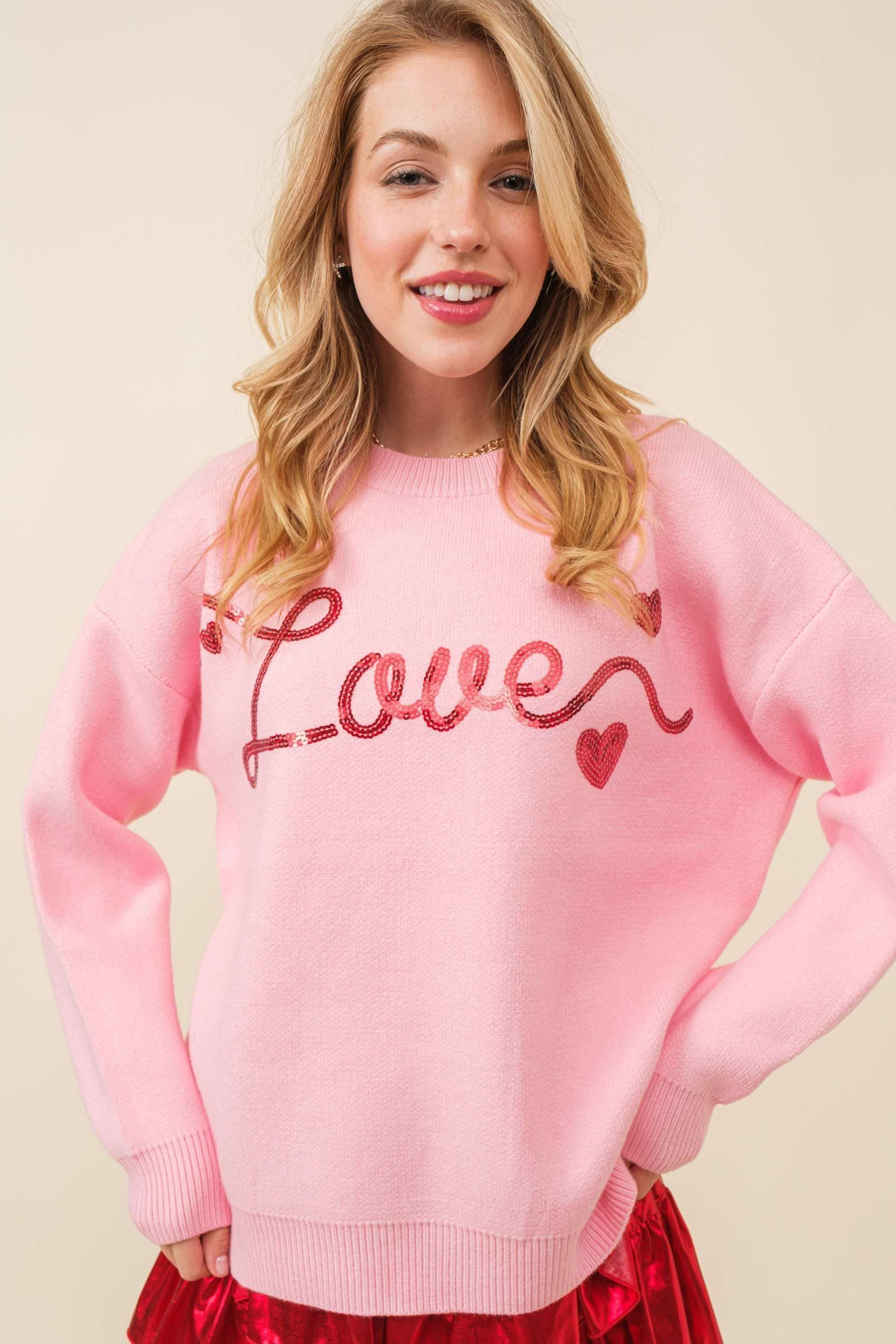 Womens Sequin Heart LOVE Sweater