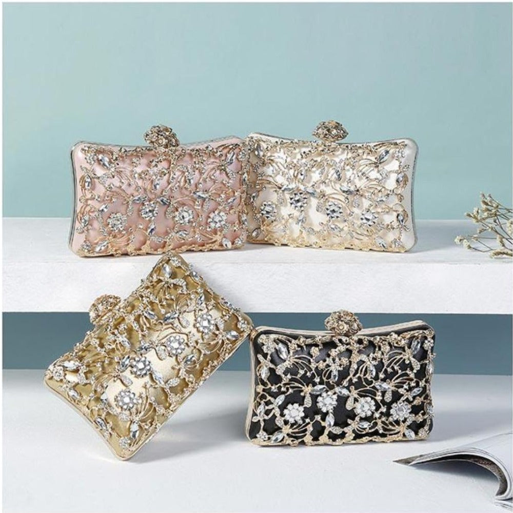 Ornate Pattern Beaded Rhinestone Clutch Bag For Women