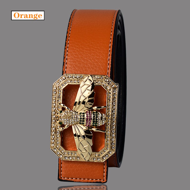 Leather Belt With Colorful Bee Buckle & Studded Semi Precious Stones