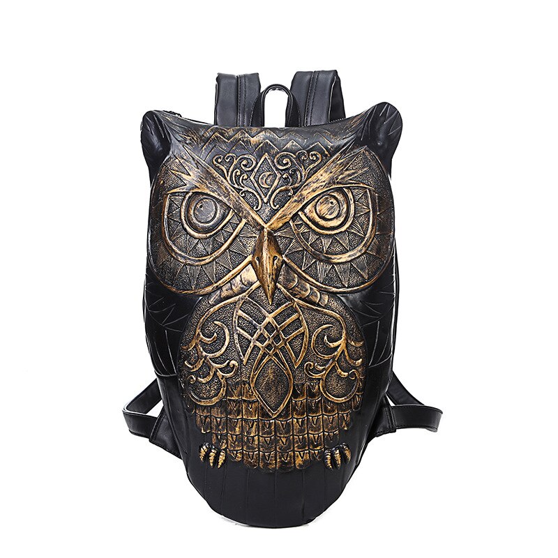 Leather waterproof Backpack Bag With Unique 3D Embossed Owl Face