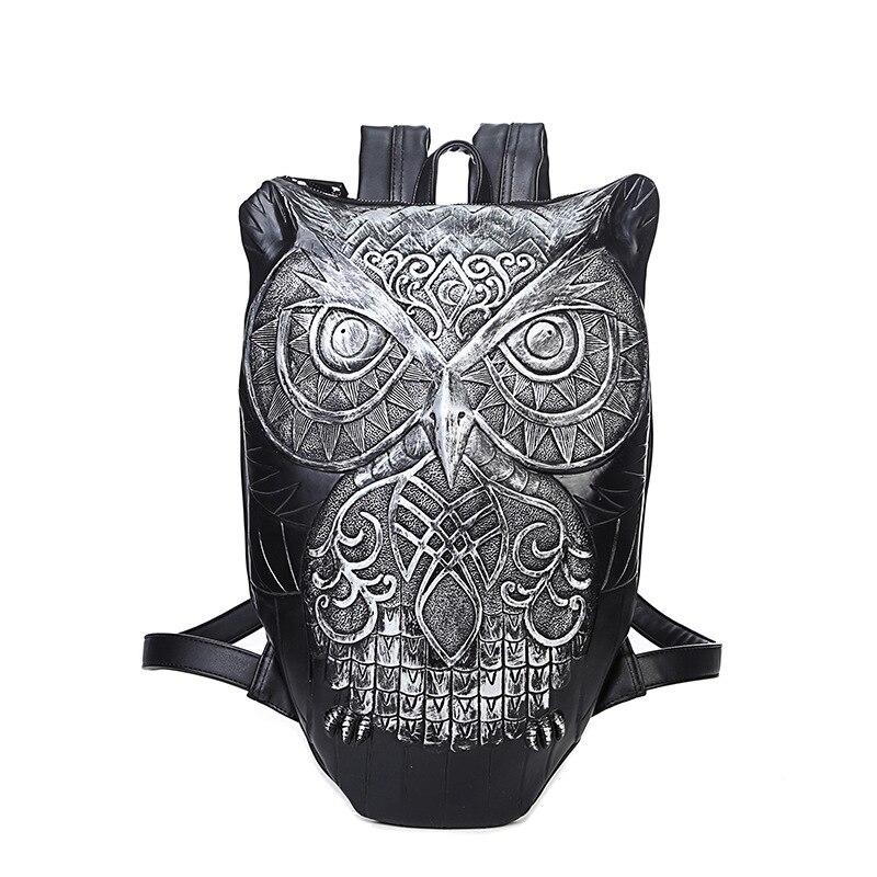 Leather waterproof Backpack Bag With Unique 3D Embossed Owl Face