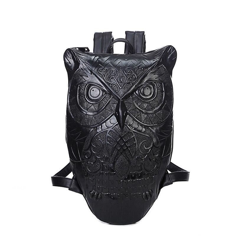 Leather waterproof Backpack Bag With Unique 3D Embossed Owl Face