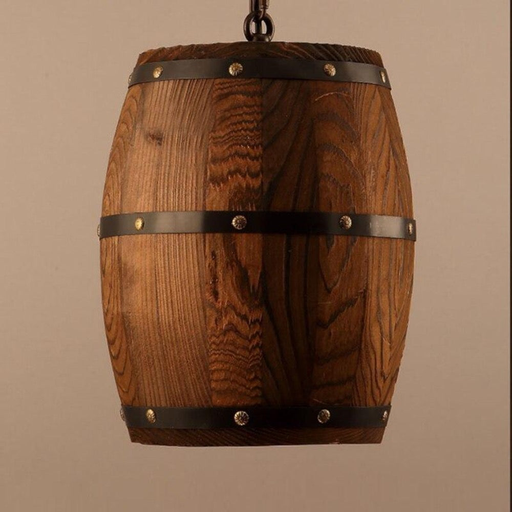 Wood Barrel Aromatic Pendant Lamp For Bar Kitchen