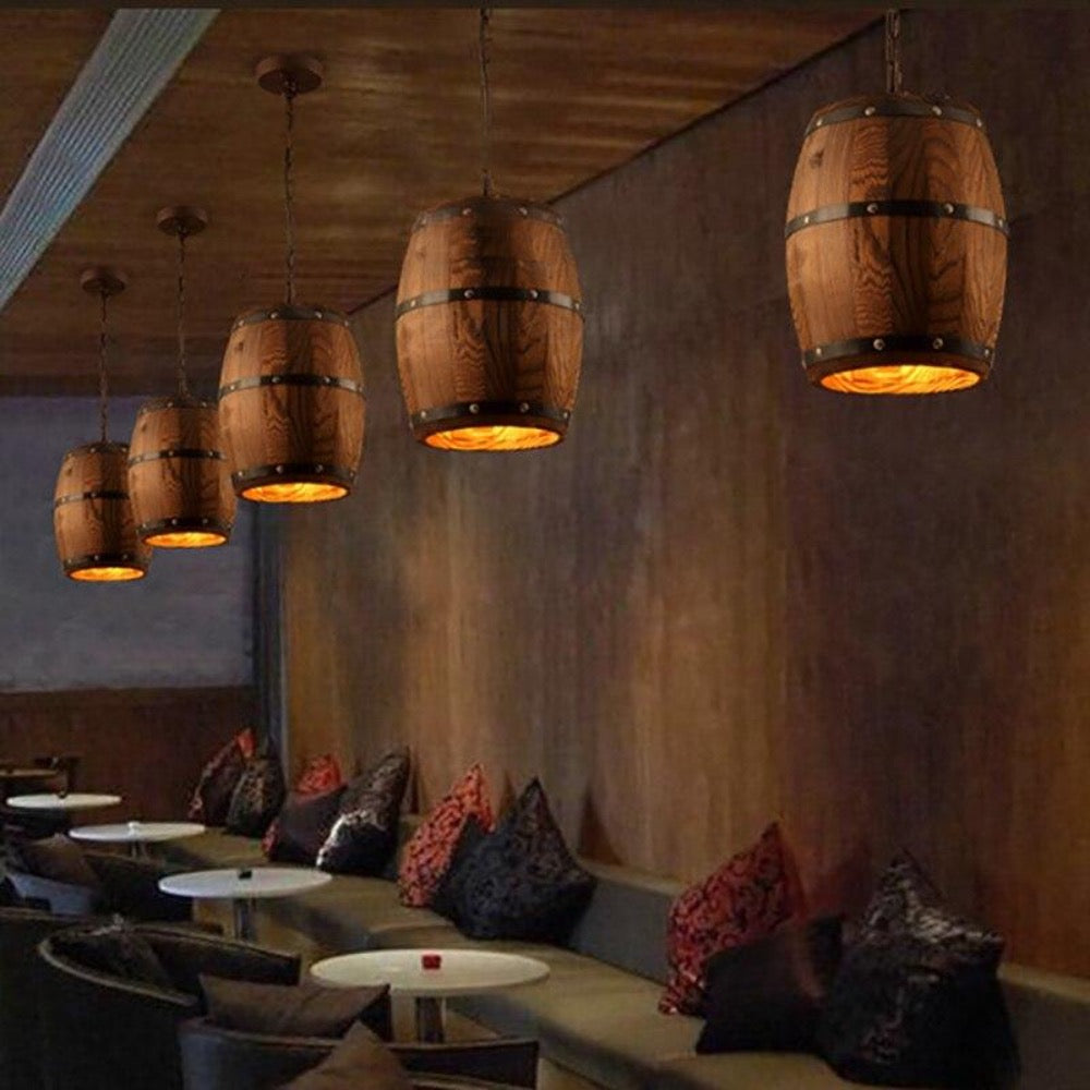 Wood Barrel Aromatic Pendant Lamp For Bar Kitchen