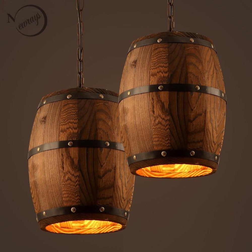 Wood Barrel Aromatic Pendant Lamp For Bar Kitchen