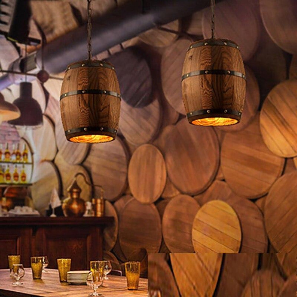 Wood Barrel Aromatic Pendant Lamp For Bar Kitchen