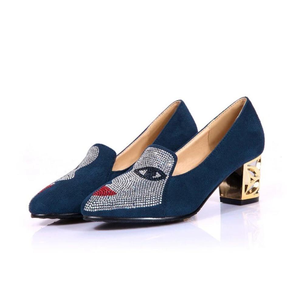 Square Heel Pumps Shoes With Abstract Face Design For Women