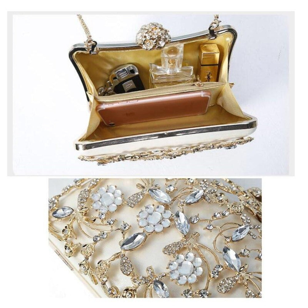 Ornate Pattern Beaded Rhinestone Clutch Bag For Women