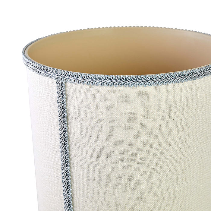 Linen Wastebasket in Ivory with Blue Trim