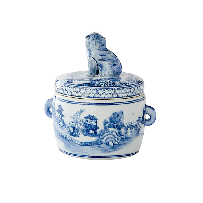 Foo Dog Candy Jar in Blue & White