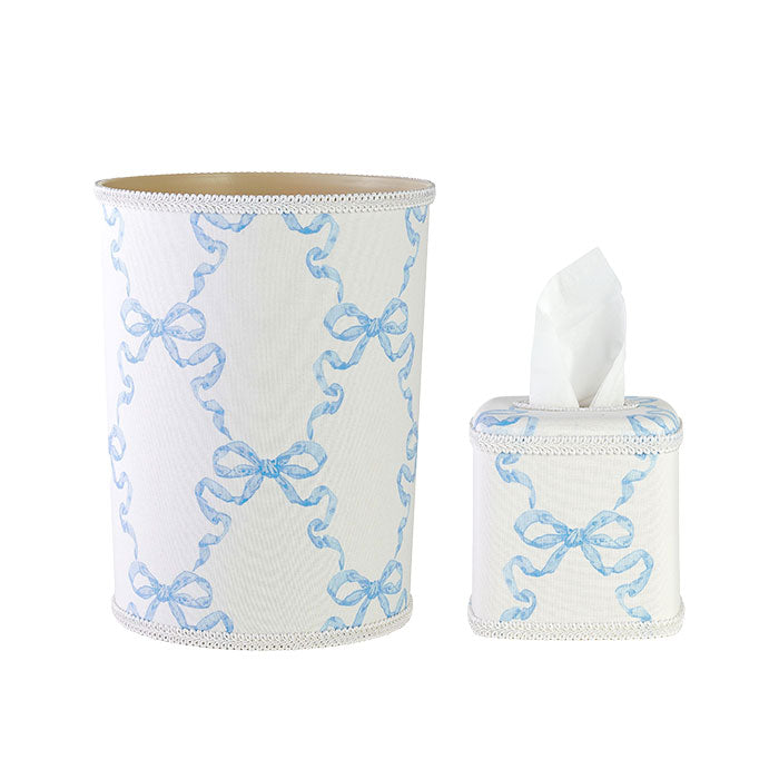 Margot Bow Wastebasket & Tissue Holder Set in Blue