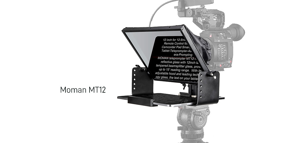 Moman large screen teleprompter MT12 is using HD display class for offering you perfect reading experience during YouTube video recording and Facebook live streaming