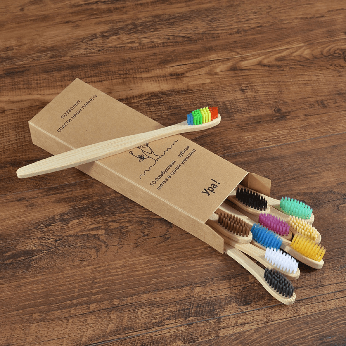 Bamboo Toothbrush Set Organic and Eco-Friendly - 10 Pcs