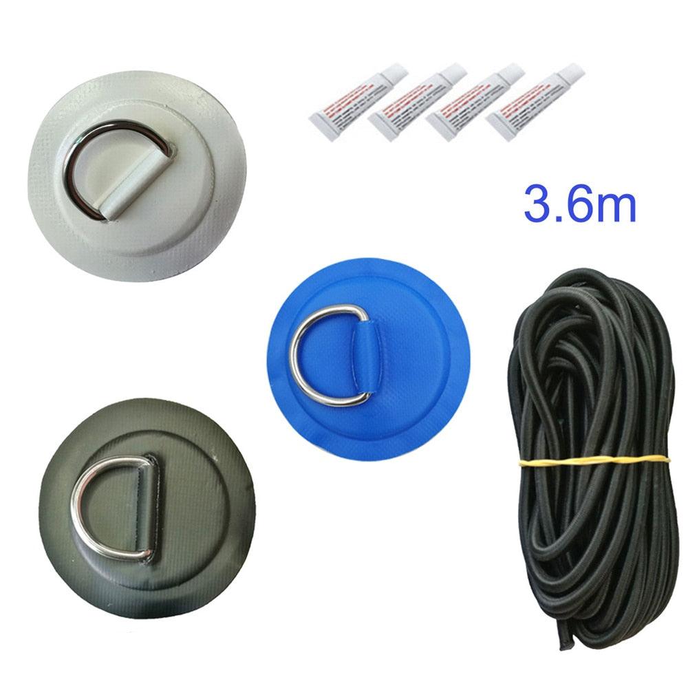 Surfboard Dinghy PVC Boat Patch D-Ring Ring Pad 5mm Bungee Rope Kit