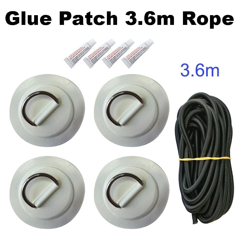 Surfboard Dinghy PVC Boat Patch D-Ring Ring Pad 5mm Bungee Rope Kit