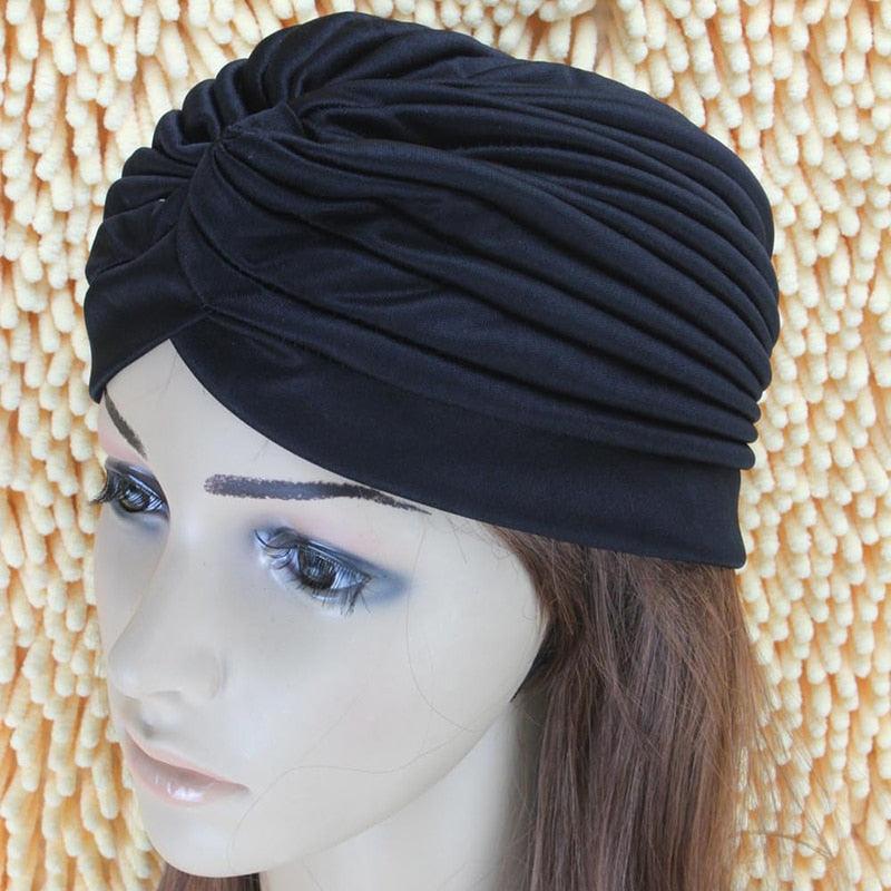 Women Swimming Cap Adjustable Long Hair Ears Turban Pleated Fabric Headwear Bathing Hat Yoga Caps