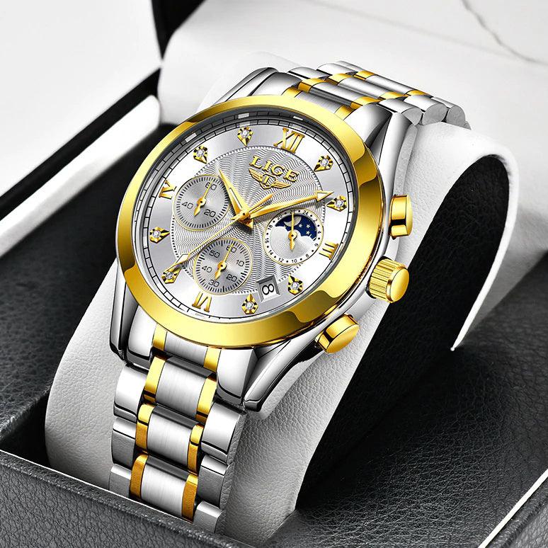 Lige Gold Bracelet Wristwatch for Women | Creative Steel Wristwatch