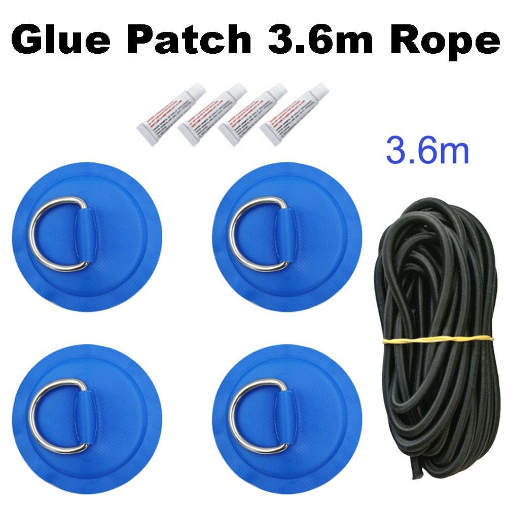 Surfboard Dinghy PVC Boat Patch D-Ring Ring Pad 5mm Bungee Rope Kit