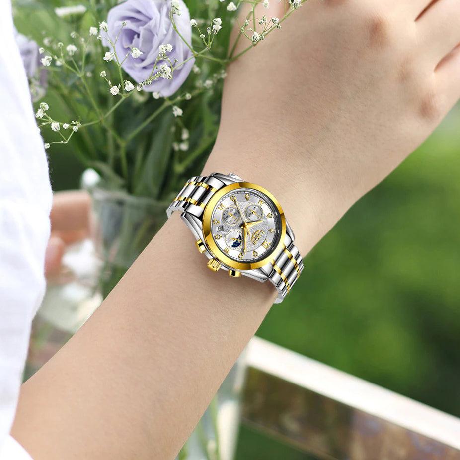 Lige Gold Bracelet Wristwatch for Women | Creative Steel Wristwatch