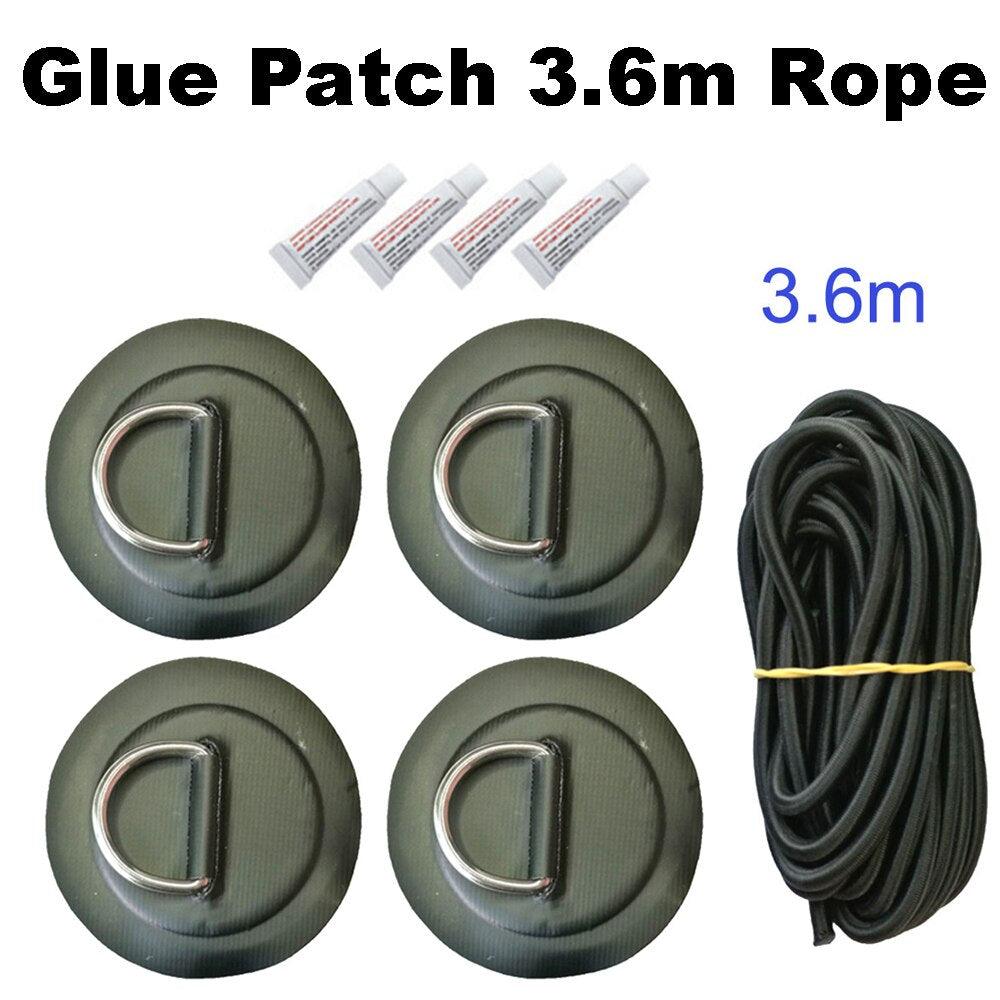 Surfboard Dinghy PVC Boat Patch D-Ring Ring Pad 5mm Bungee Rope Kit