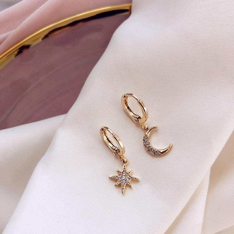 Fashion Classic Geometric Women Dangle Earrings | Asymmetric Earrings Of Star And Moon | Female Korean Jewelry