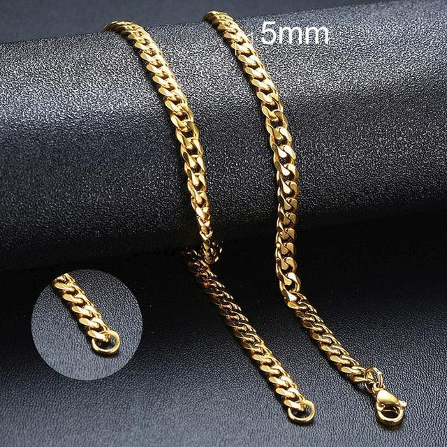 Vnox Stainless Steel Necklace for Men Women | Basic Punk Necklace | Curb Cuban Link Chain Chokers | Vintage Black Gold Tone Solid Metal