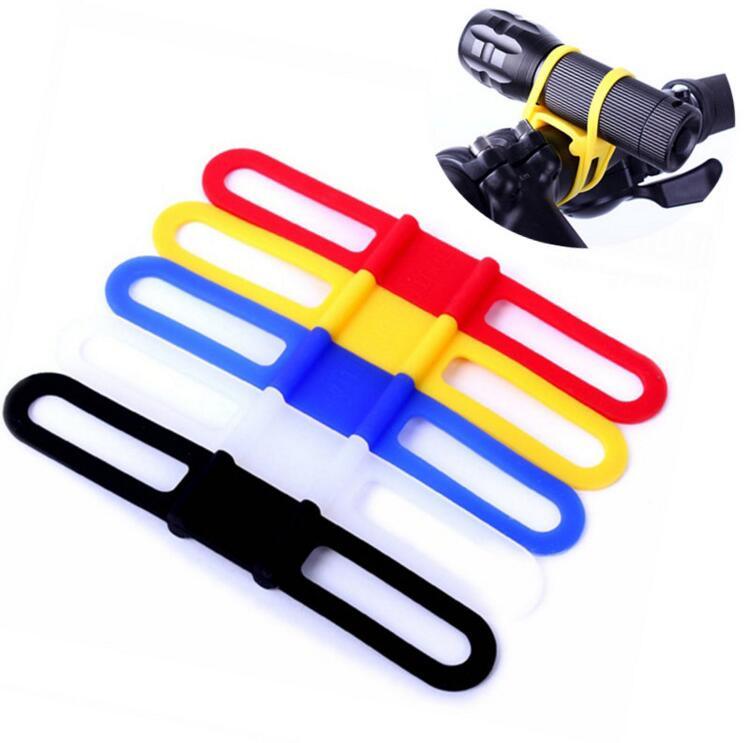 Bicycle Cycling Light Holder, Bike Handlebar Lamp Stand, Silicone Strap Band Phone Fixing Elastic Tie Rope Flashlight Bandage