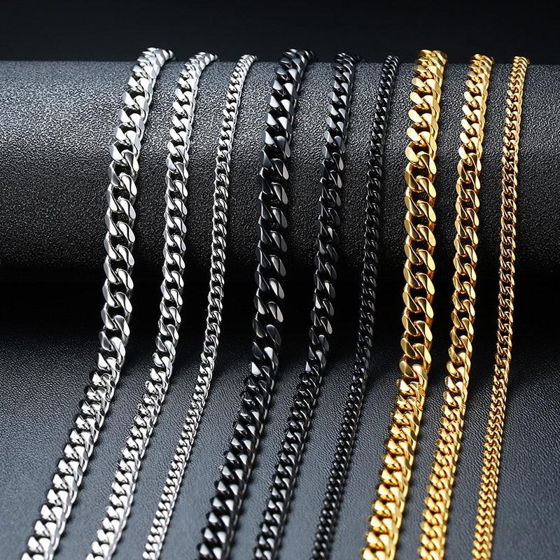 Vnox Stainless Steel Necklace for Men Women | Basic Punk Necklace | Curb Cuban Link Chain Chokers | Vintage Black Gold Tone Solid Metal