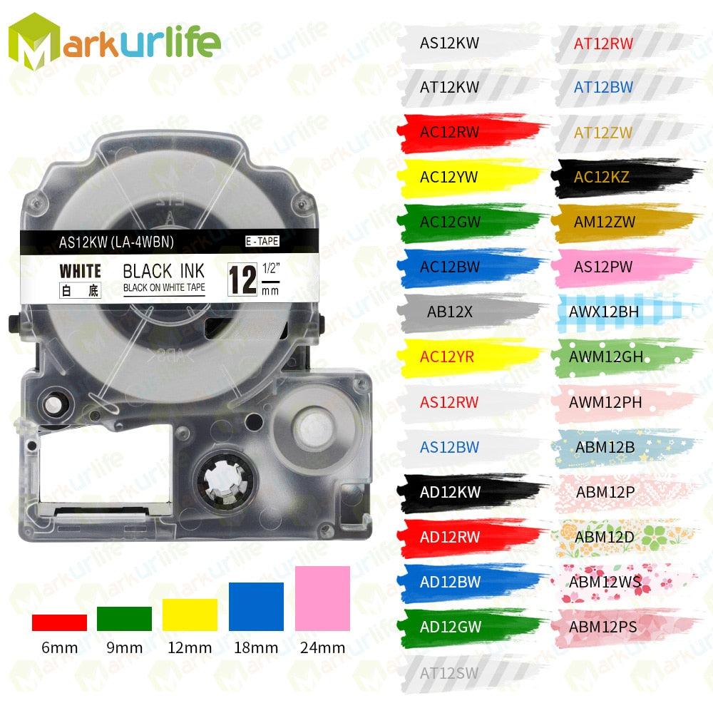 Label Tapes SS12KW 1 PCS  Compatible for LW-300 LW-400 LW-600P LW-700 LC-4WBN9 Printer (12mm*8m Black on White) Label Maker