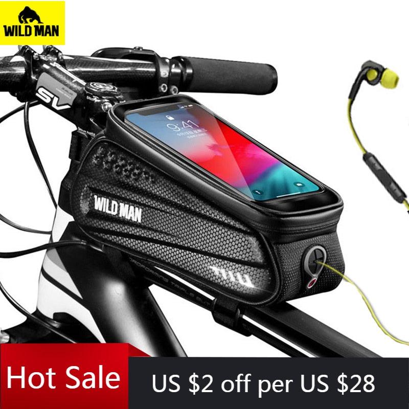 WILD MAN Rainproof MTB Bicycle Bag Cycling Frame Front Top Tube Touchscreen Phone Bag Reflective|  Phone Case Bike Accessories