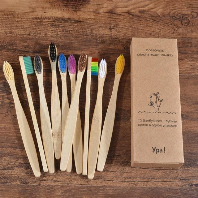 Bamboo Toothbrush Set Organic and Eco-Friendly - 10 Pcs