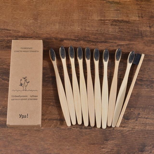 Bamboo Toothbrush Set Organic and Eco-Friendly - 10 Pcs