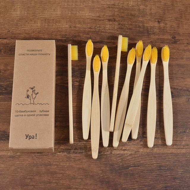 Bamboo Toothbrush Set Organic and Eco-Friendly - 10 Pcs