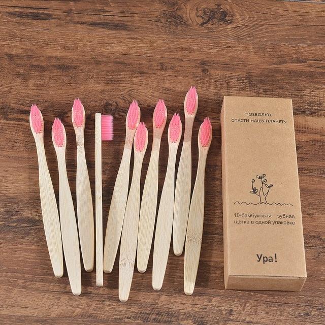 Bamboo Toothbrush Set Organic and Eco-Friendly - 10 Pcs