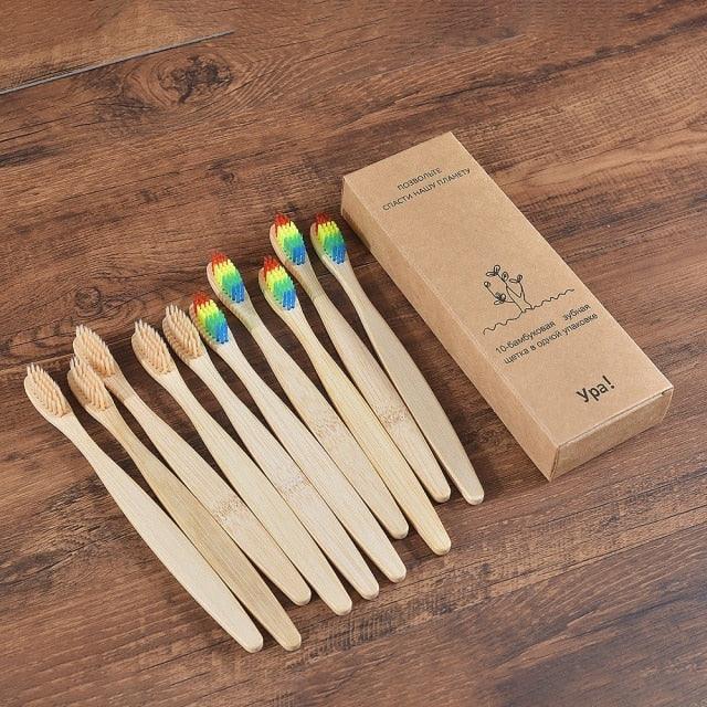 Bamboo Toothbrush Set Organic and Eco-Friendly - 10 Pcs