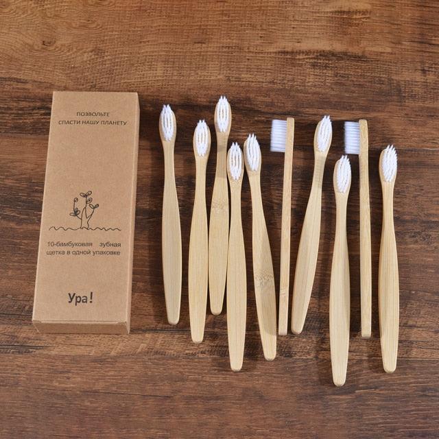 Bamboo Toothbrush Set Organic and Eco-Friendly - 10 Pcs