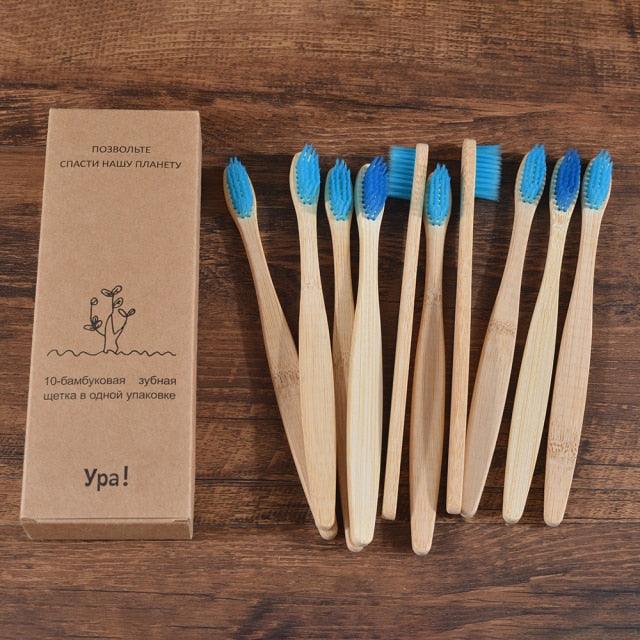 Bamboo Toothbrush Set Organic and Eco-Friendly - 10 Pcs