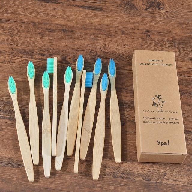 Bamboo Toothbrush Set Organic and Eco-Friendly - 10 Pcs